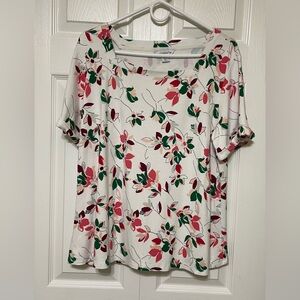 Liz Claiborne Pink Green Boxy Short Sleeve Blouse